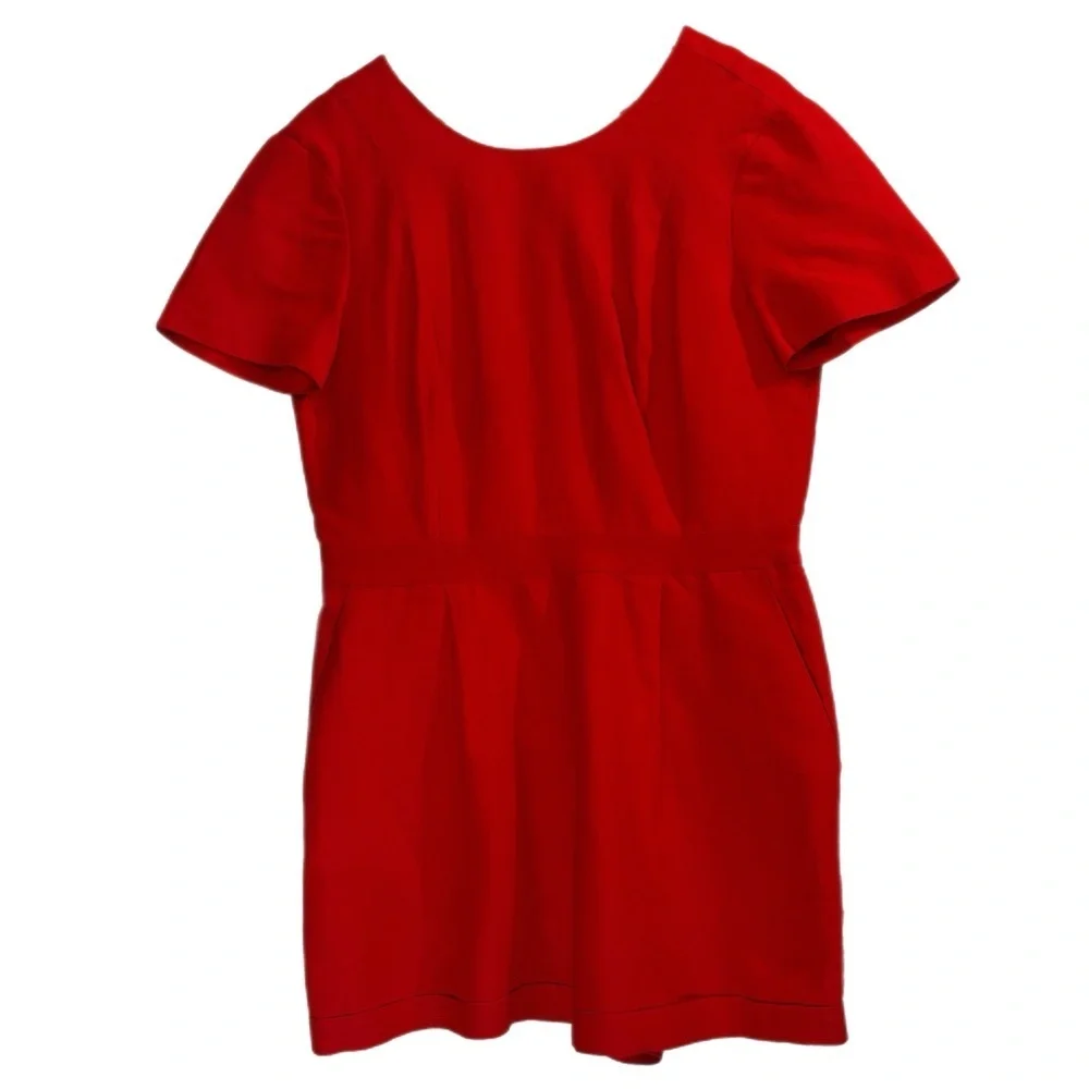Banana Republic red linen blend lined v-neck romper
